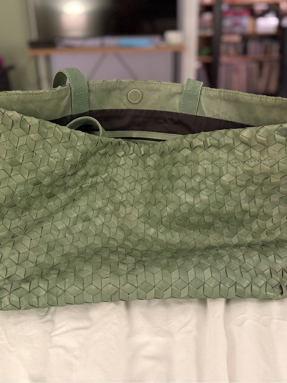 Madewell Large Woven Leather Tote Bag (Sweet Basil) - Picture 2 of 9